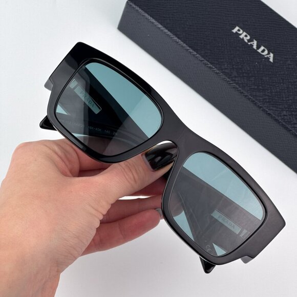Prada PR10ZSF 16K40K BRAND NEW Sunglasses Black Petrol Green Square Unisex